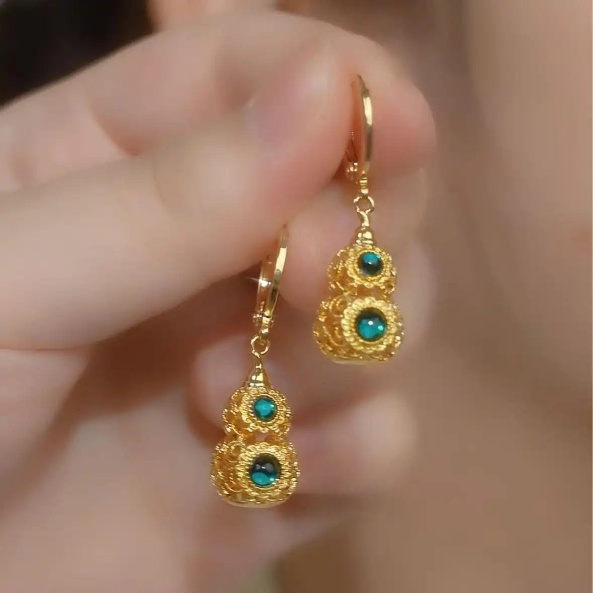 Vintage Green Gourd Earrings