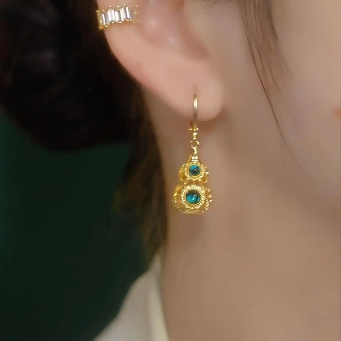 Vintage Green Gourd Earrings