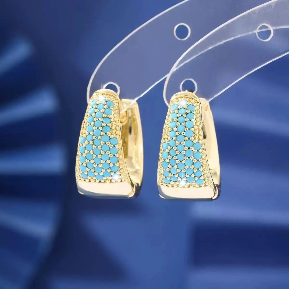 Vintage Imitation Turquoise Crystal C-Shaped Earrings