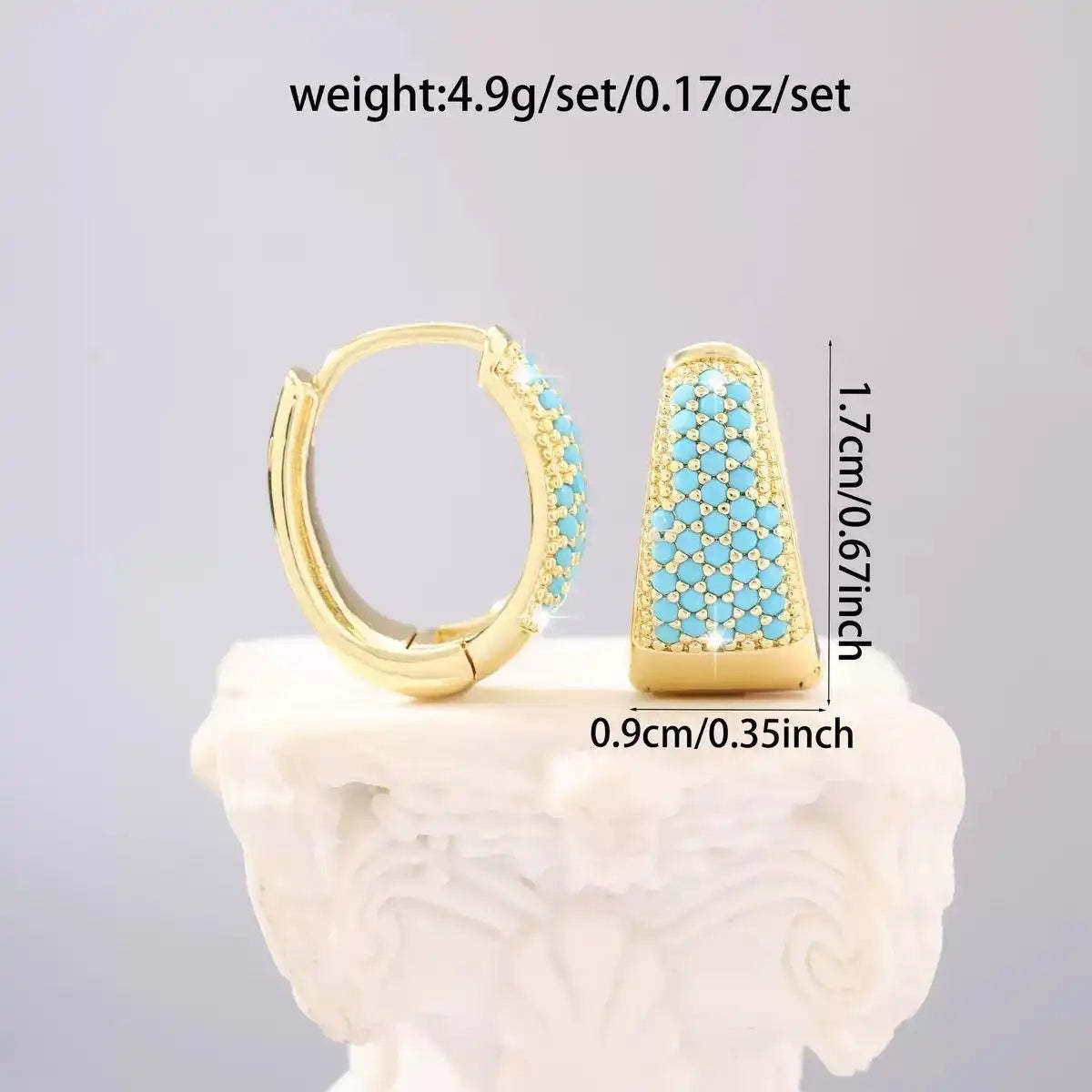 Vintage Imitation Turquoise Crystal C-Shaped Earrings