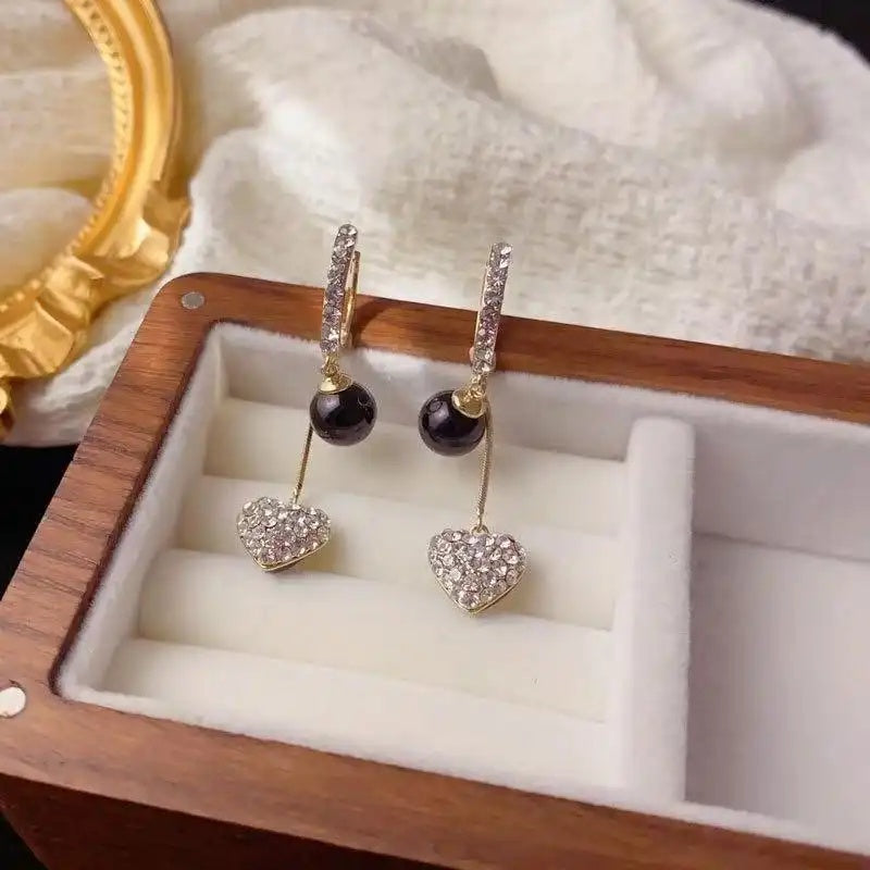 Vintage Minimalist Crystal Double-Sided Heart Drop Earrings
