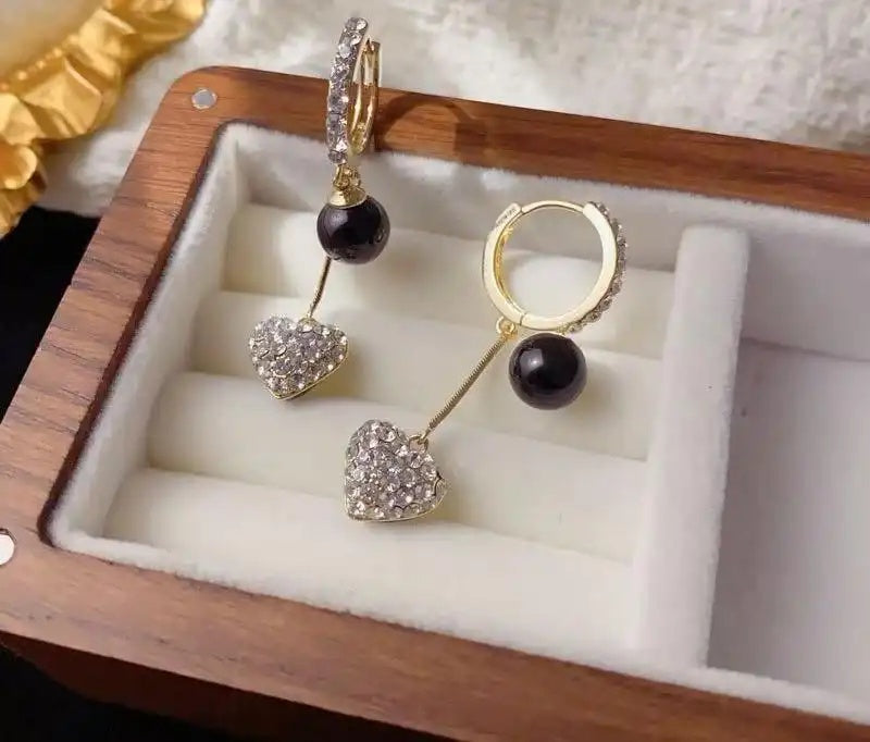 Vintage Minimalist Crystal Double-Sided Heart Drop Earrings