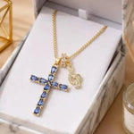 Vintage Note Cross Blue Diamond Necklace