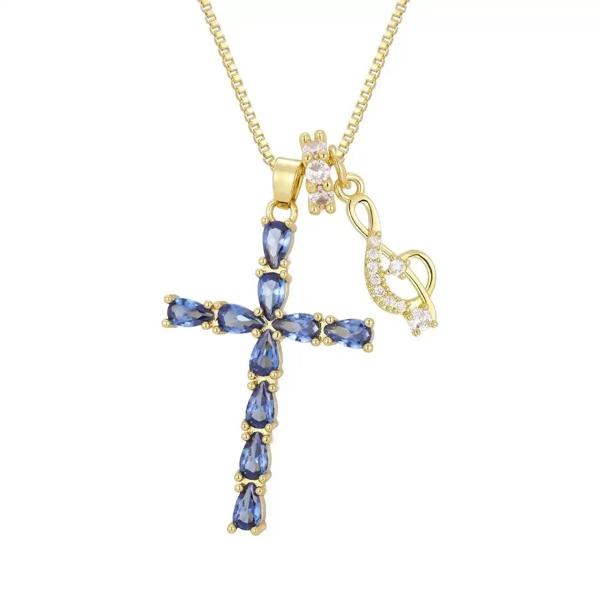Vintage Note Cross Blue Diamond Necklace