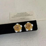 Vintage Pearl Flower Stud Earrings