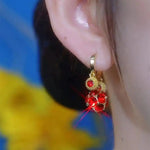 Vintage Red Crystal Studded Ball Earrings