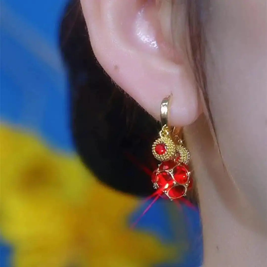 Vintage Red Crystal Studded Ball Earrings