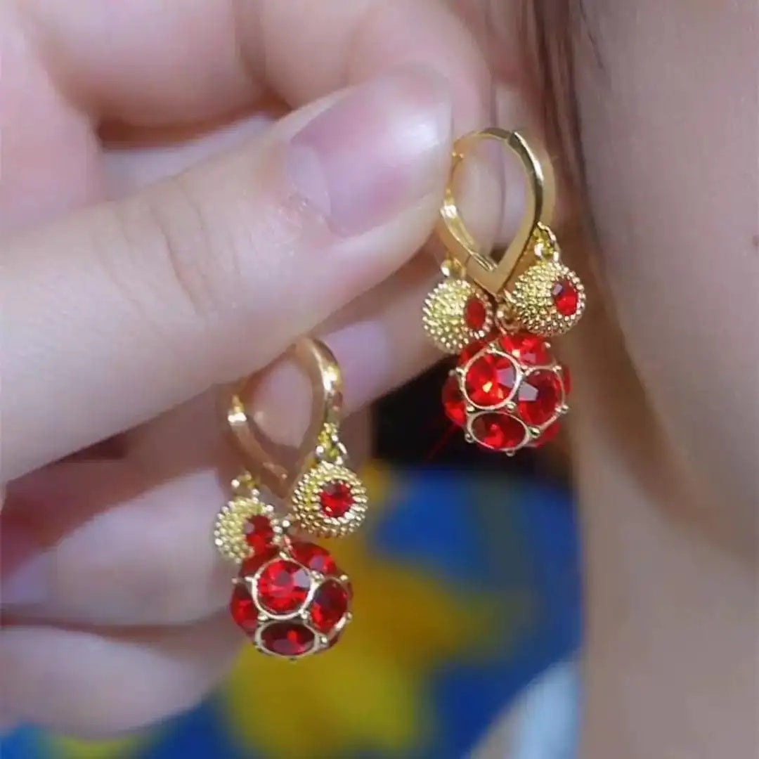 Vintage Red Crystal Studded Ball Earrings