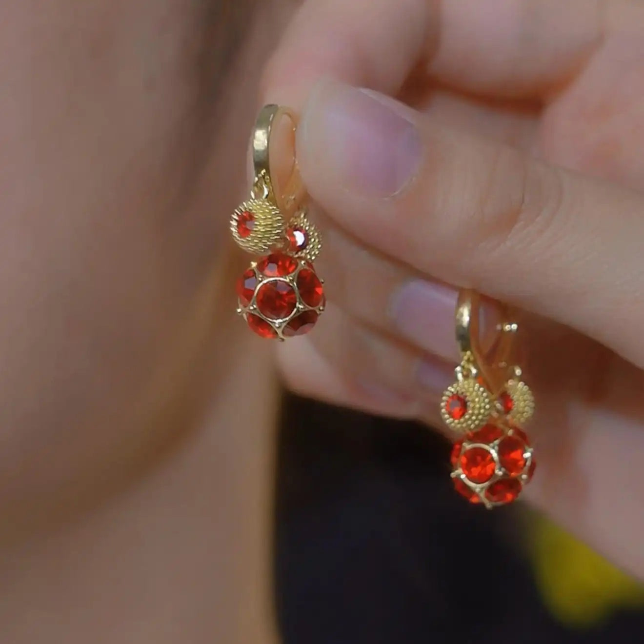 Vintage Red Crystal Studded Ball Earrings