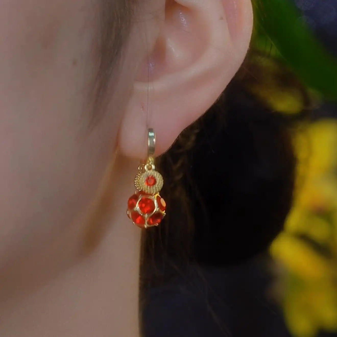 Vintage Red Crystal Studded Ball Earrings