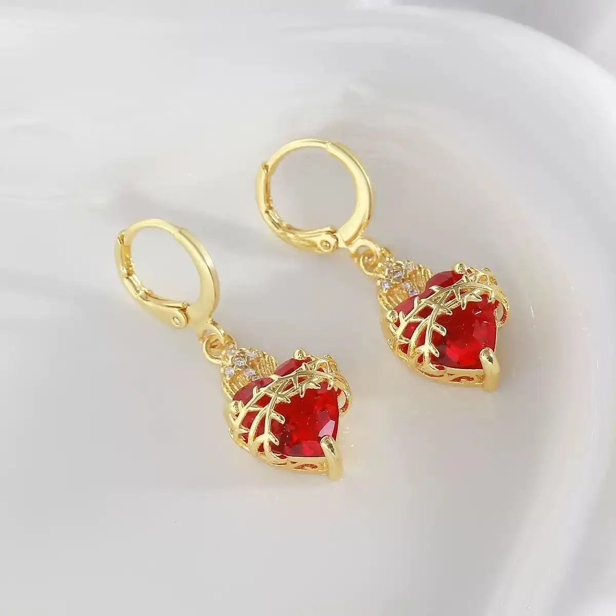Vintage Red Flame Thorn Cross Earrings
