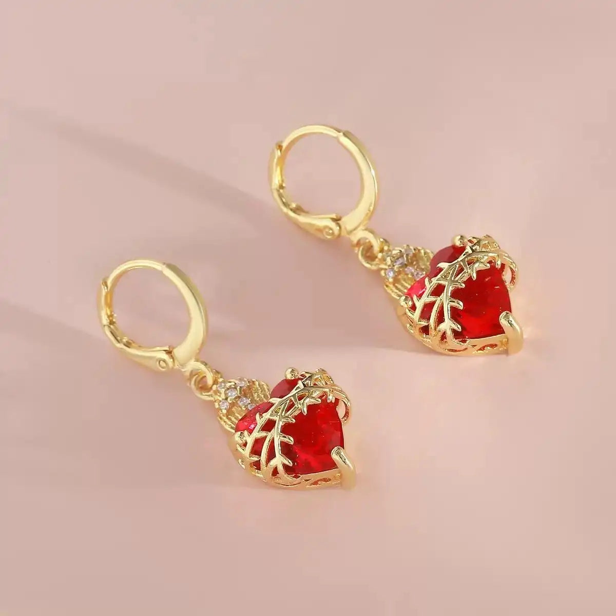 Vintage Red Flame Thorn Cross Earrings
