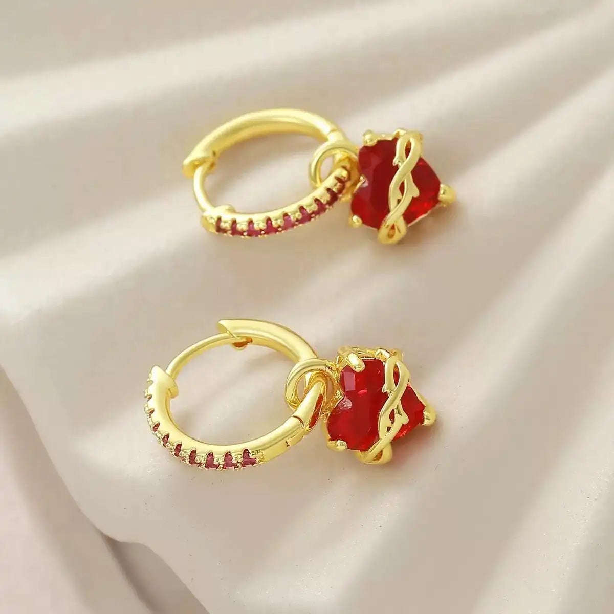 Vintage Red Heart Sacred Thorn Earrings