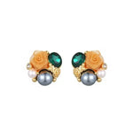 Vintage Rose Crystal Pearl Accents Stud Earrings