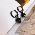 Vintage Square Black Crystal Clip-On Earrings