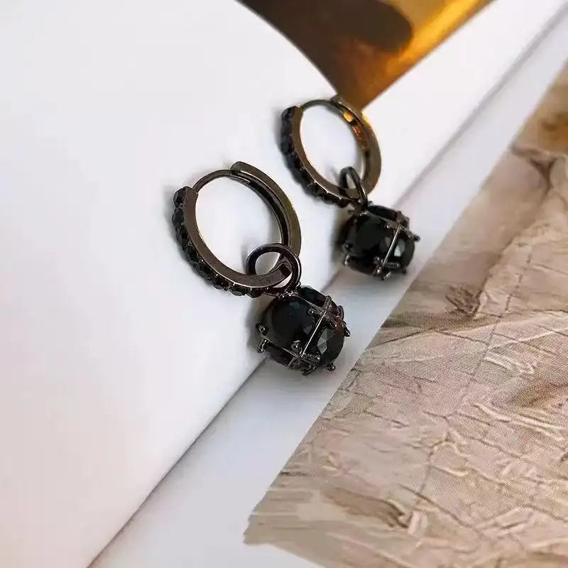 Vintage Square Black Crystal Clip-On Earrings