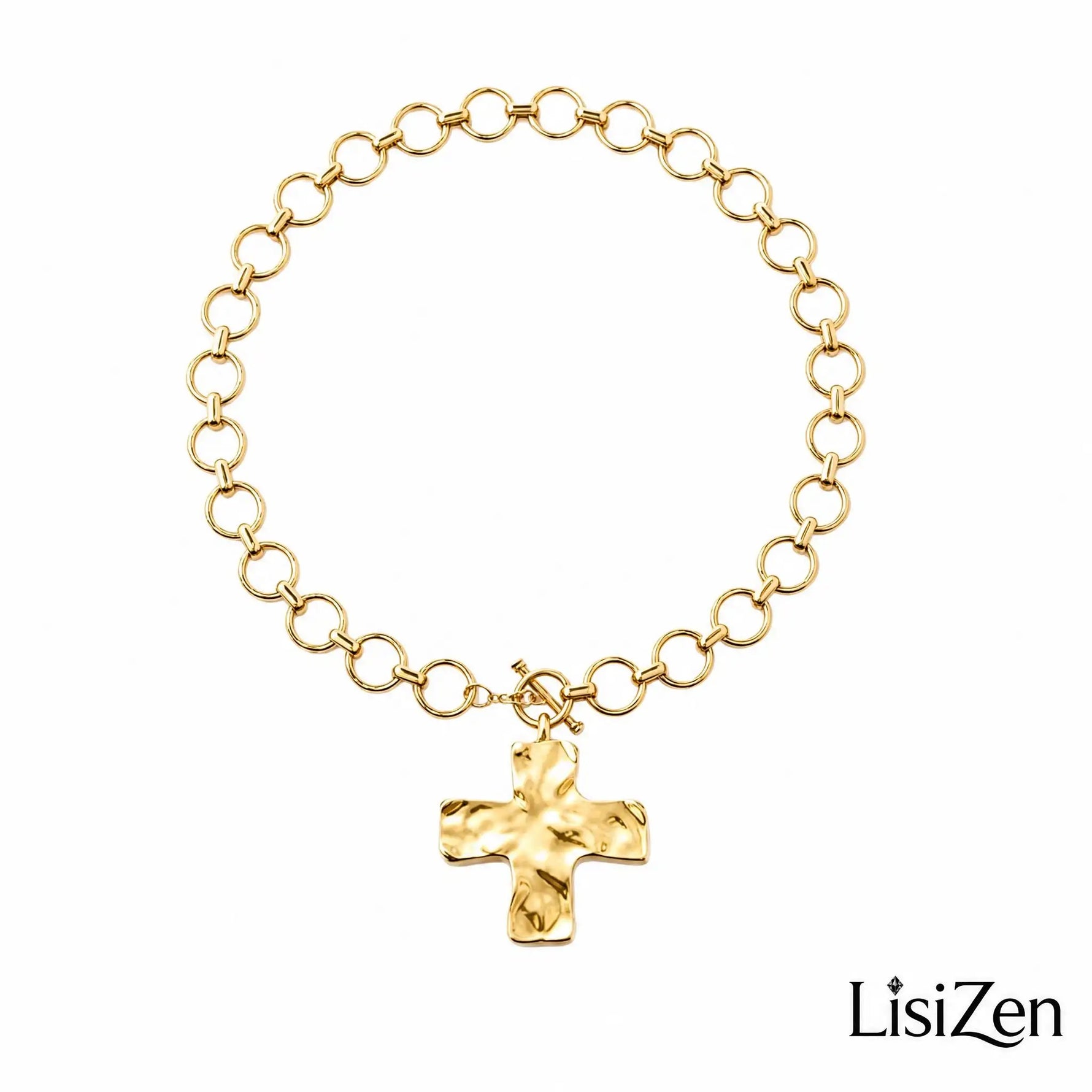 Vintage Textured Metal Cross Pendant Necklace