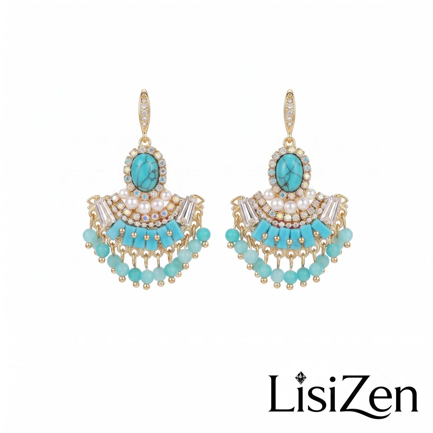 Vintage Turquoise Fan Drop Earrings