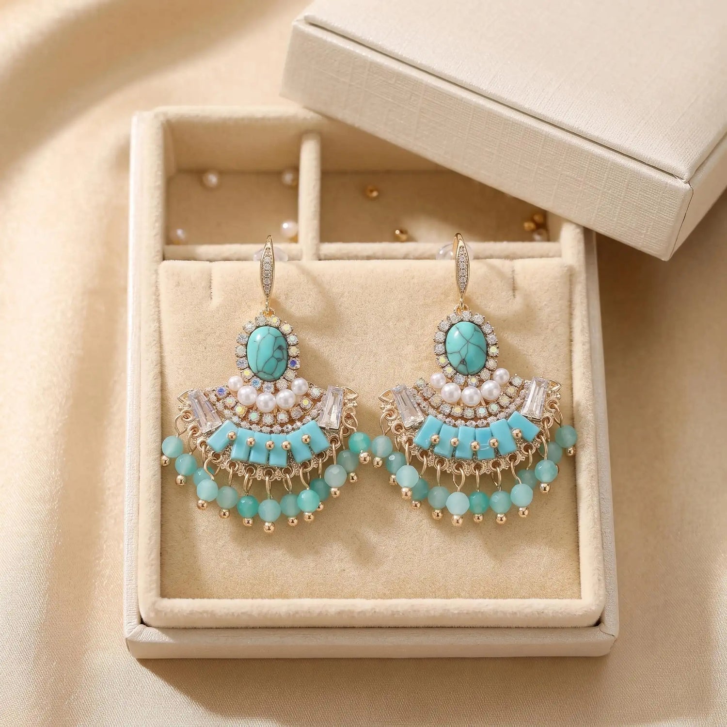 Vintage Turquoise Fan Drop Earrings