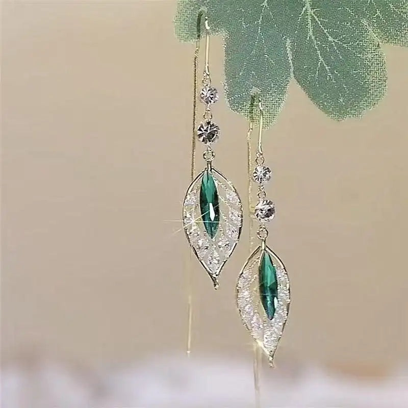 Viral Gold Branch Jade Leaf Drop Earrings