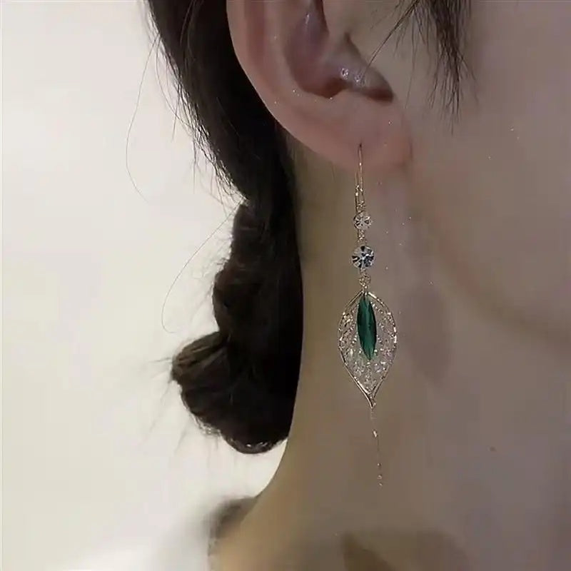 Viral Gold Branch Jade Leaf Drop Earrings