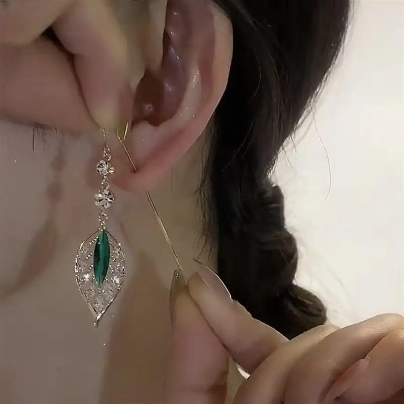 Viral Gold Branch Jade Leaf Drop Earrings