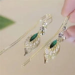 Viral Gold Branch Jade Leaf Drop Earrings