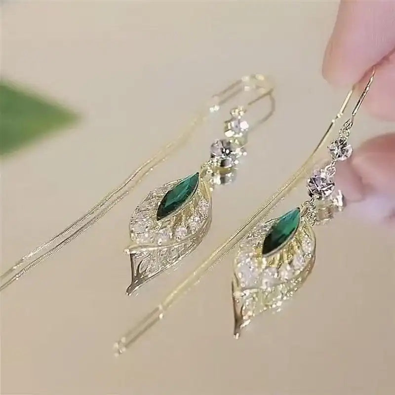 Viral Gold Branch Jade Leaf Drop Earrings