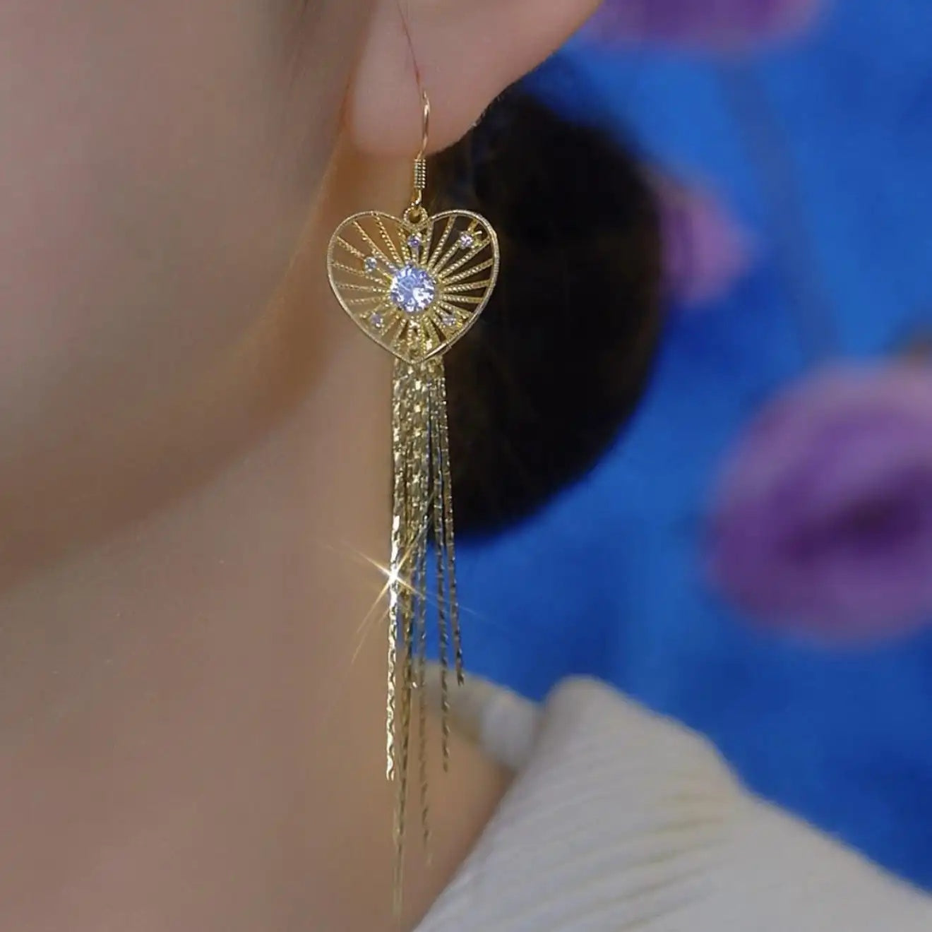 Waterfall Heart Long Tassel Drop Earrings