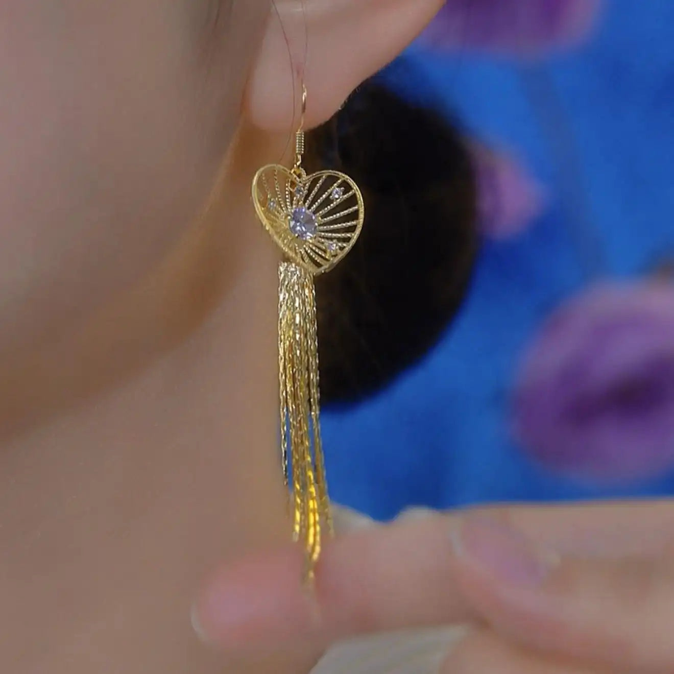 Waterfall Heart Long Tassel Drop Earrings