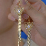Waterfall Heart Long Tassel Drop Earrings