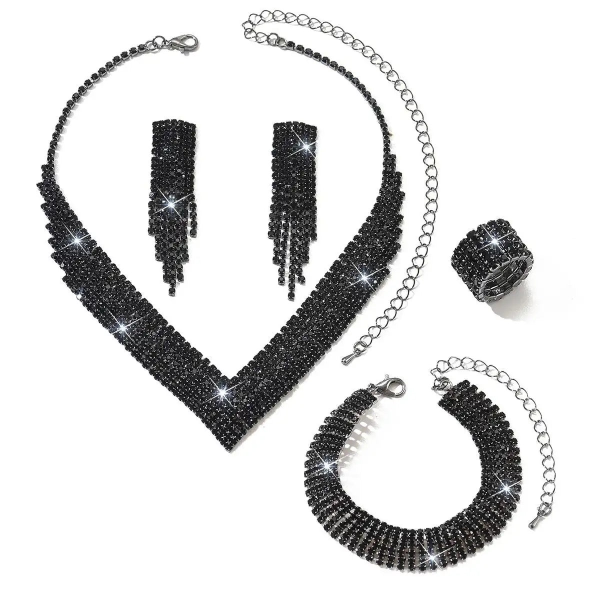 Western- 4- Crystal-Studded Claw-Chain Tassel Jewelry Set