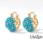 Western- Turquoise-Colored Ball Hoop Earrings