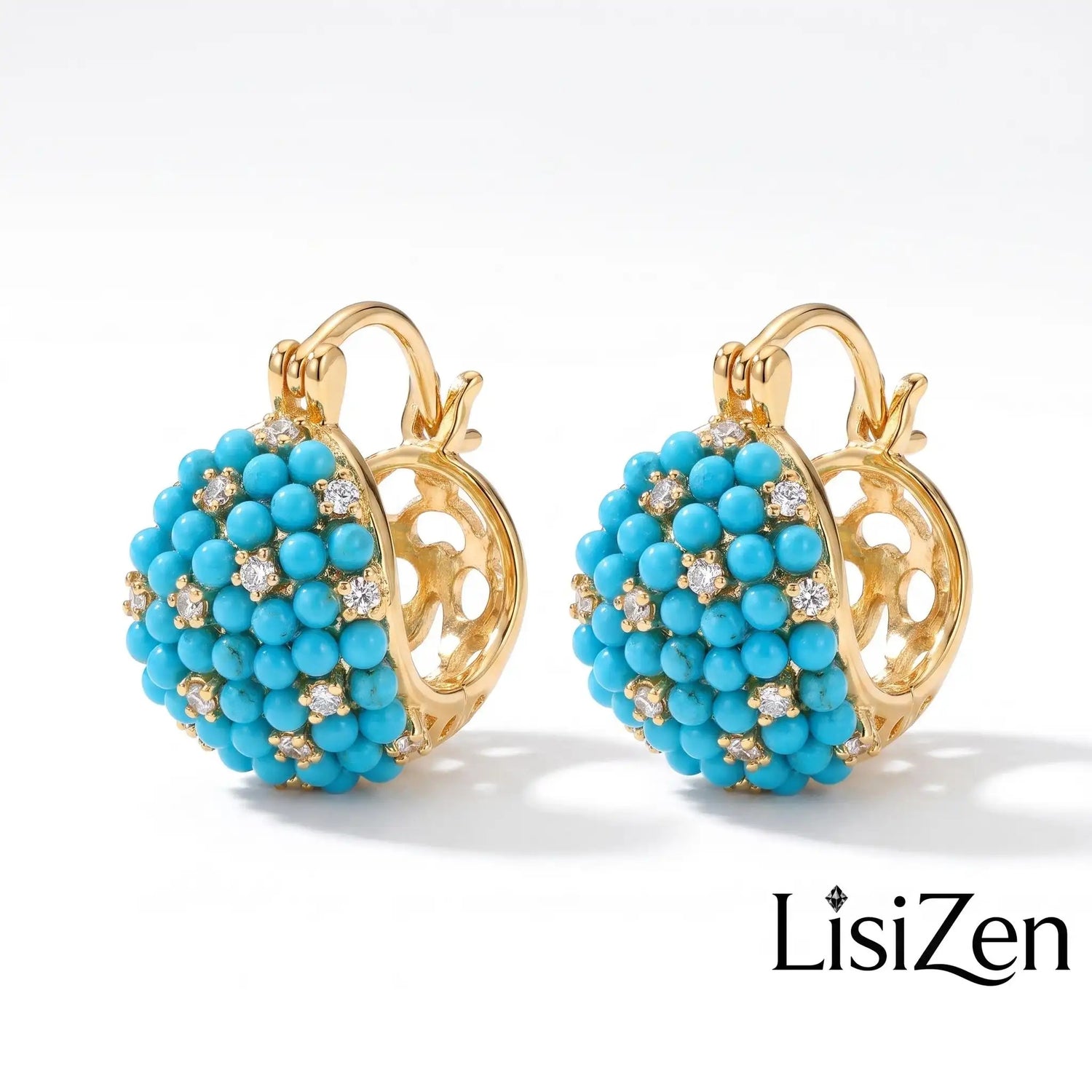 Western- Turquoise-Colored Ball Hoop Earrings