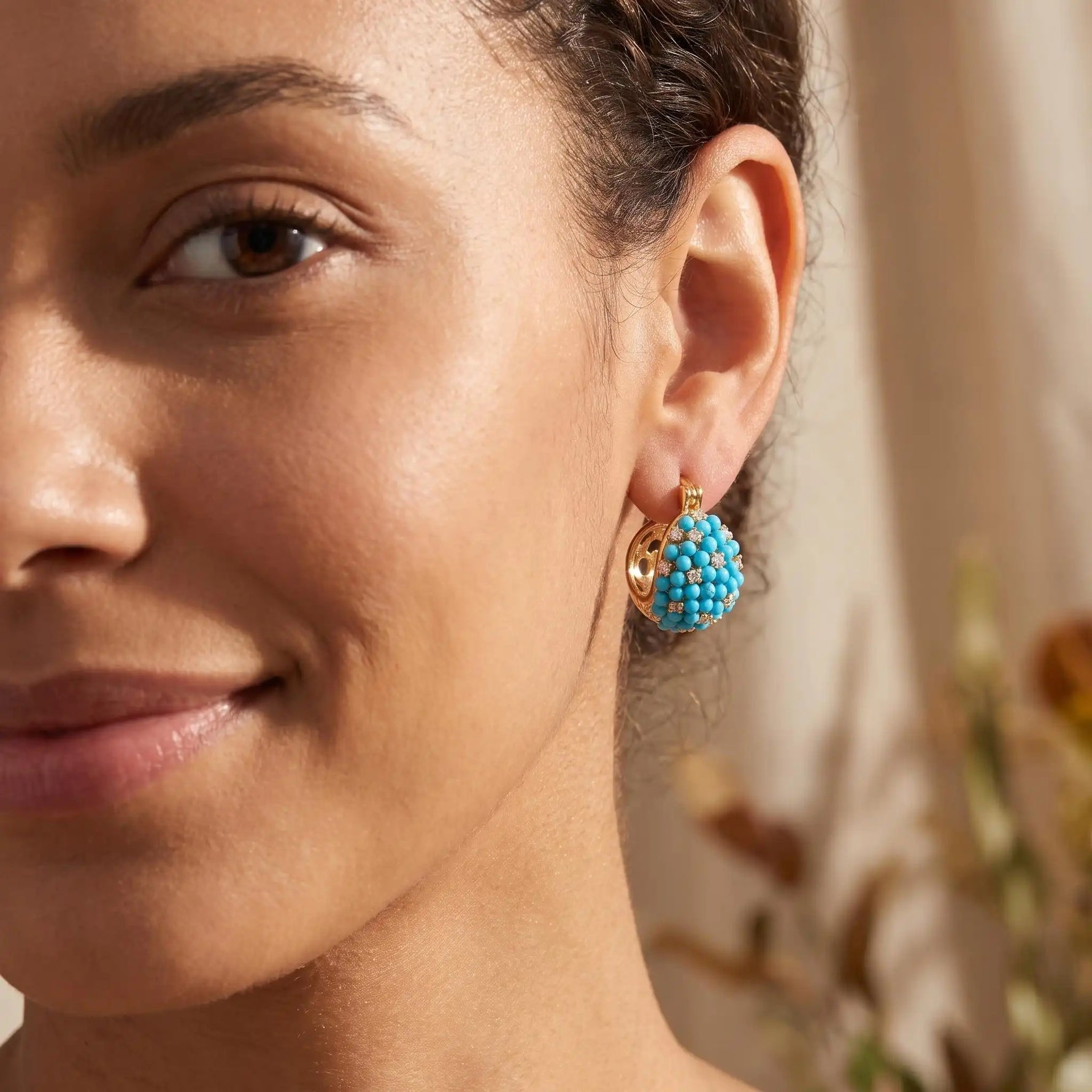 Western- Turquoise-Colored Ball Hoop Earrings