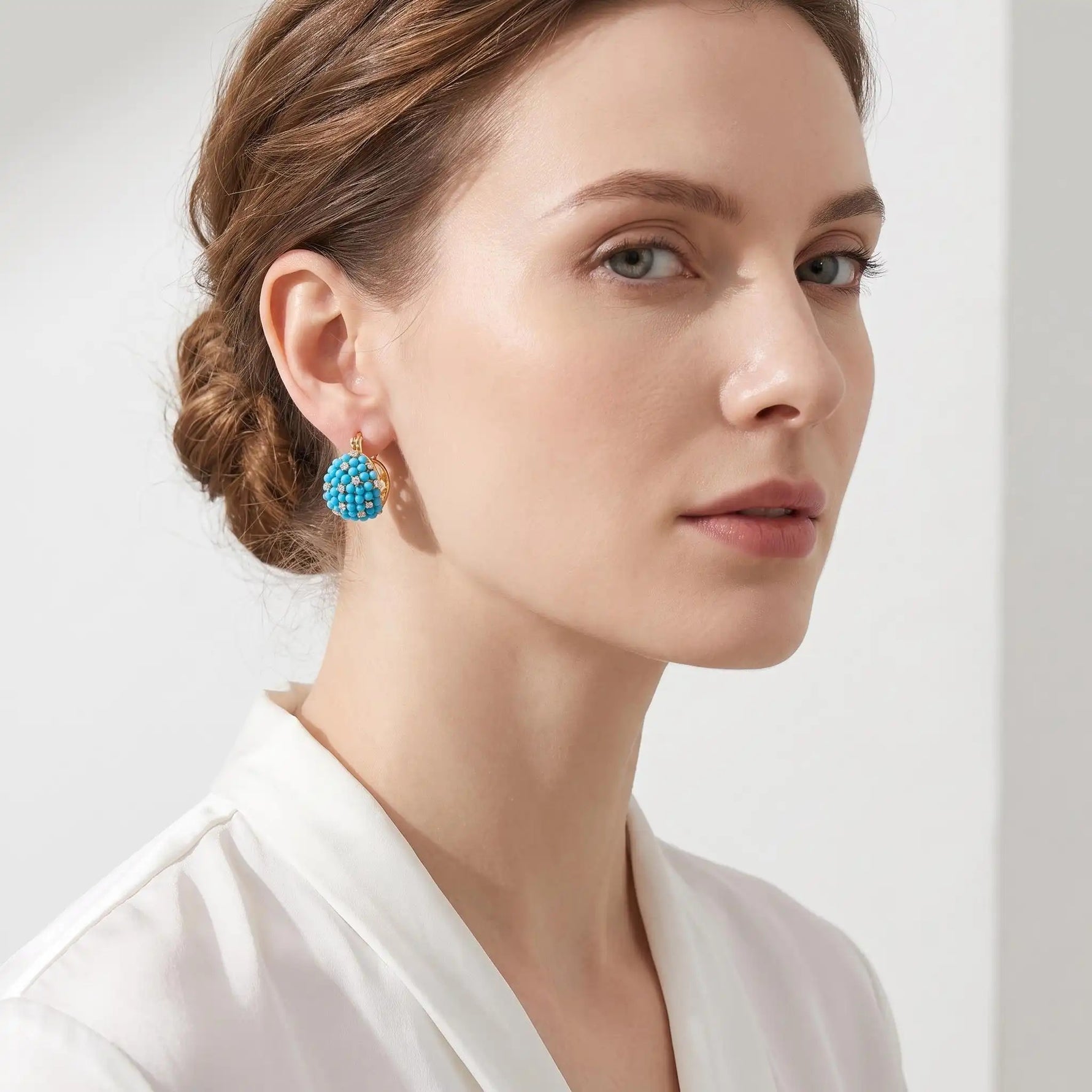 Western- Turquoise-Colored Ball Hoop Earrings