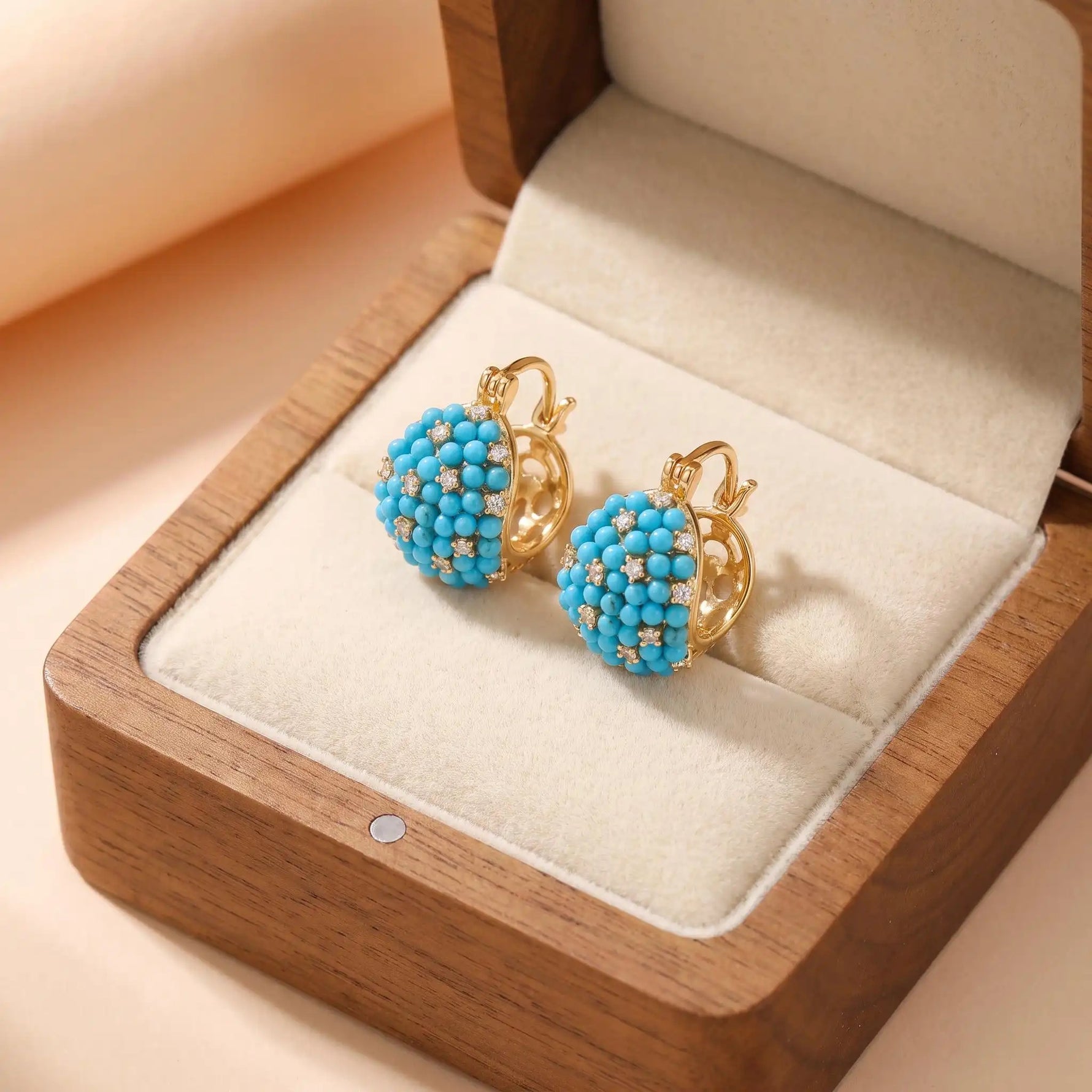 Western- Turquoise-Colored Ball Hoop Earrings