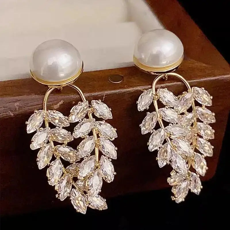 Wheat Leaf Crystal Stud Earrings