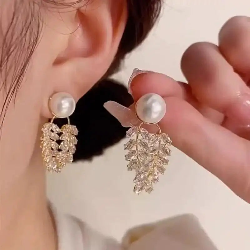 Wheat Leaf Crystal Stud Earrings
