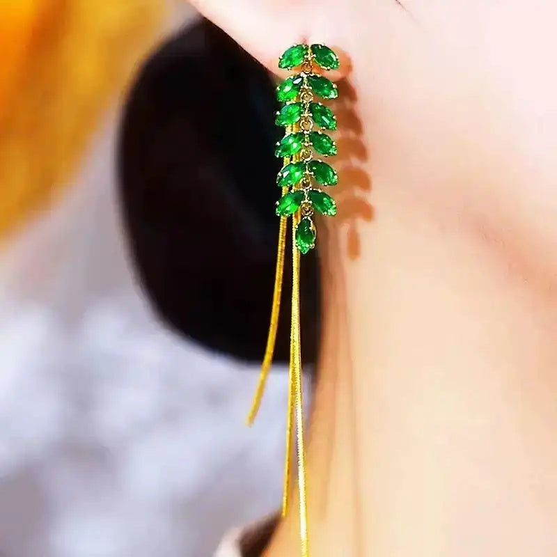 Wheat Tassel Crystal Double-Wear Drop Earrings