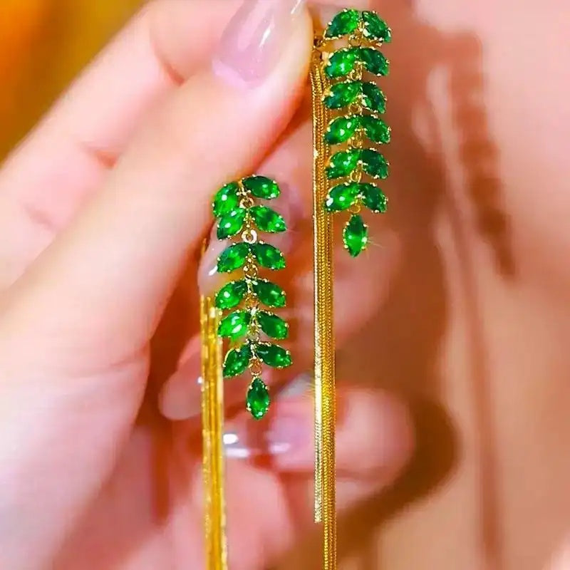 Wheat Tassel Crystal Double-Wear Drop Earrings