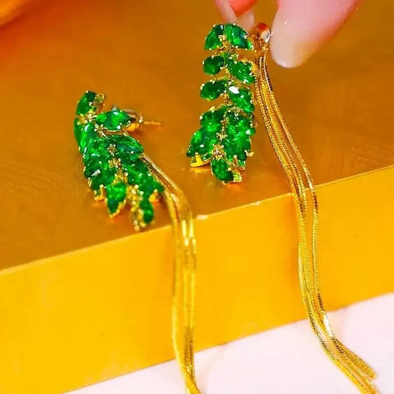 Wheat Tassel Crystal Double-Wear Drop Earrings