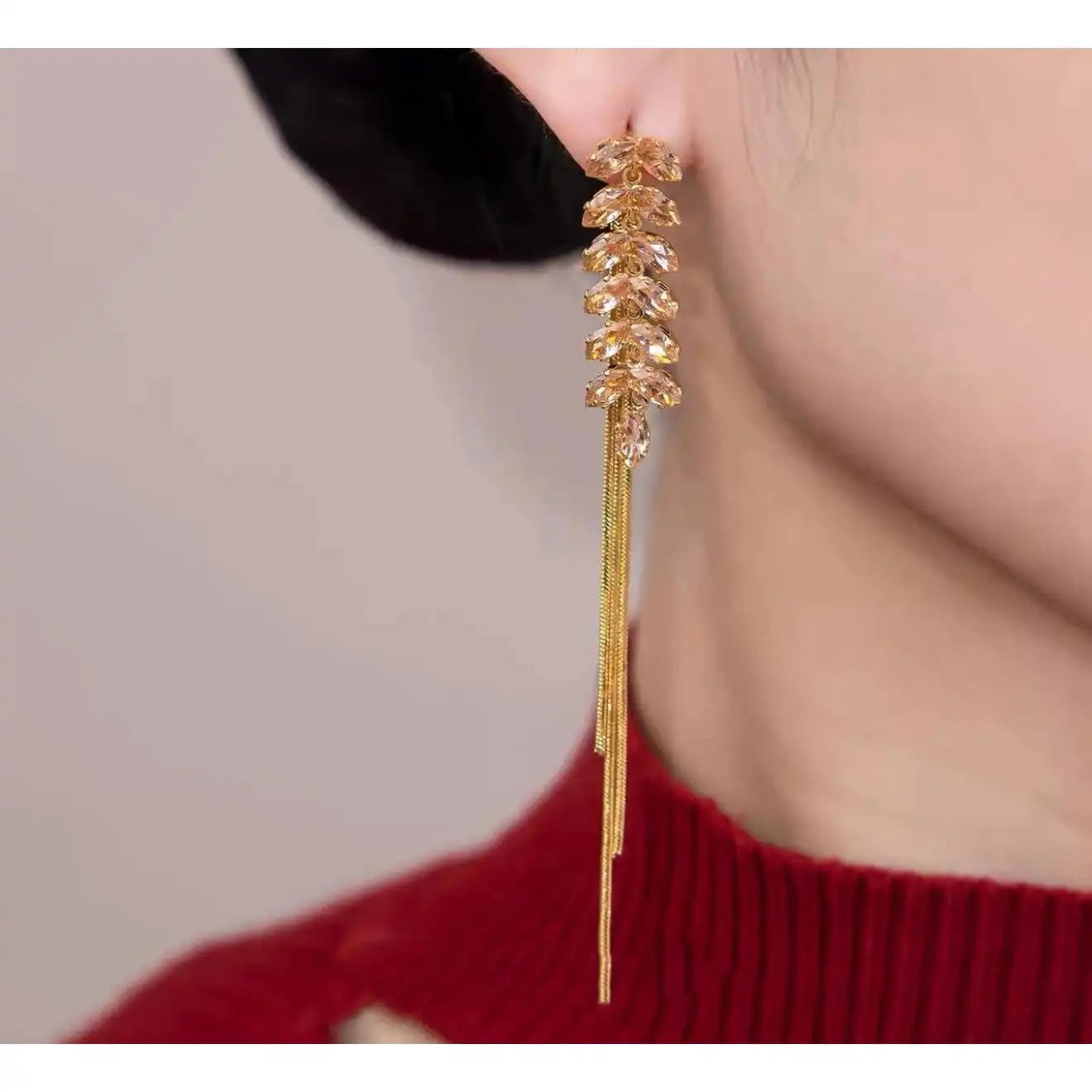 Wheat Tassel Long Leaf Chain Drop Earrings