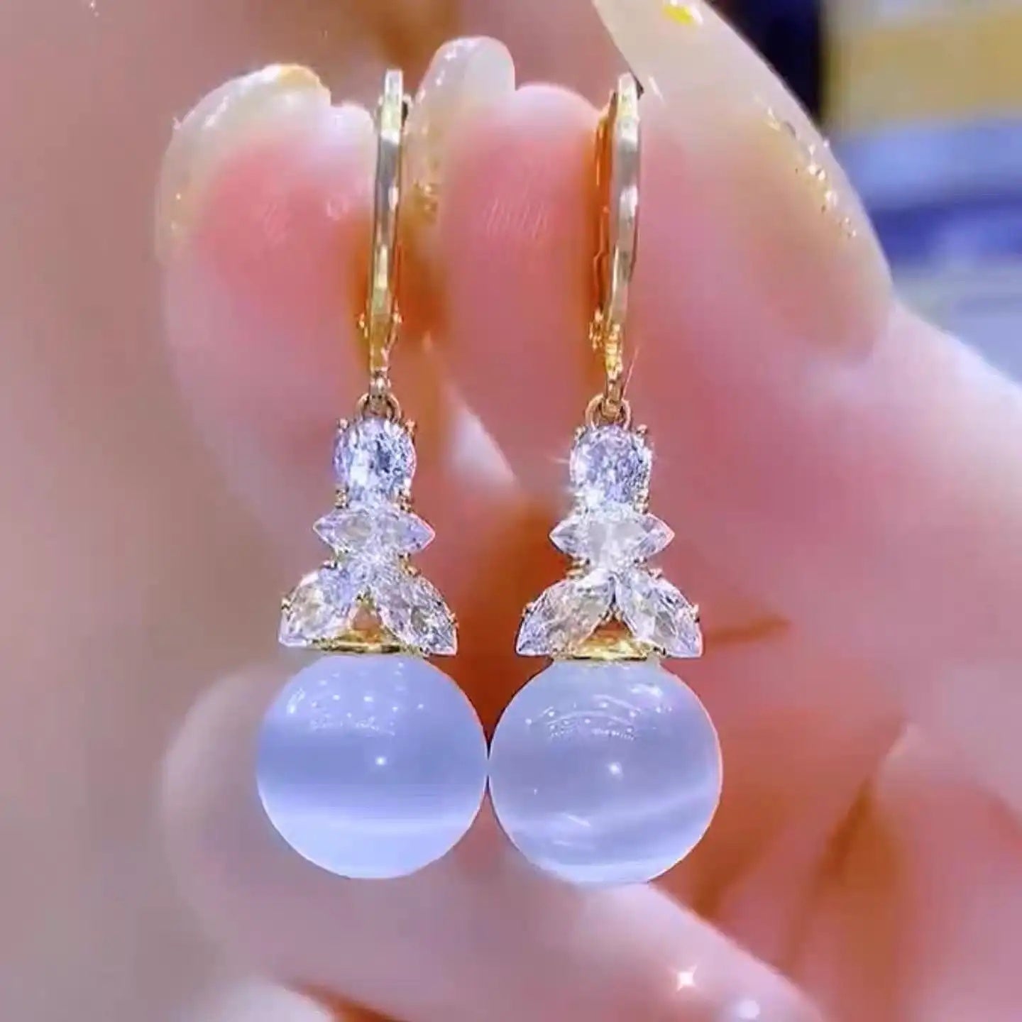 White Cat Eye Earrings