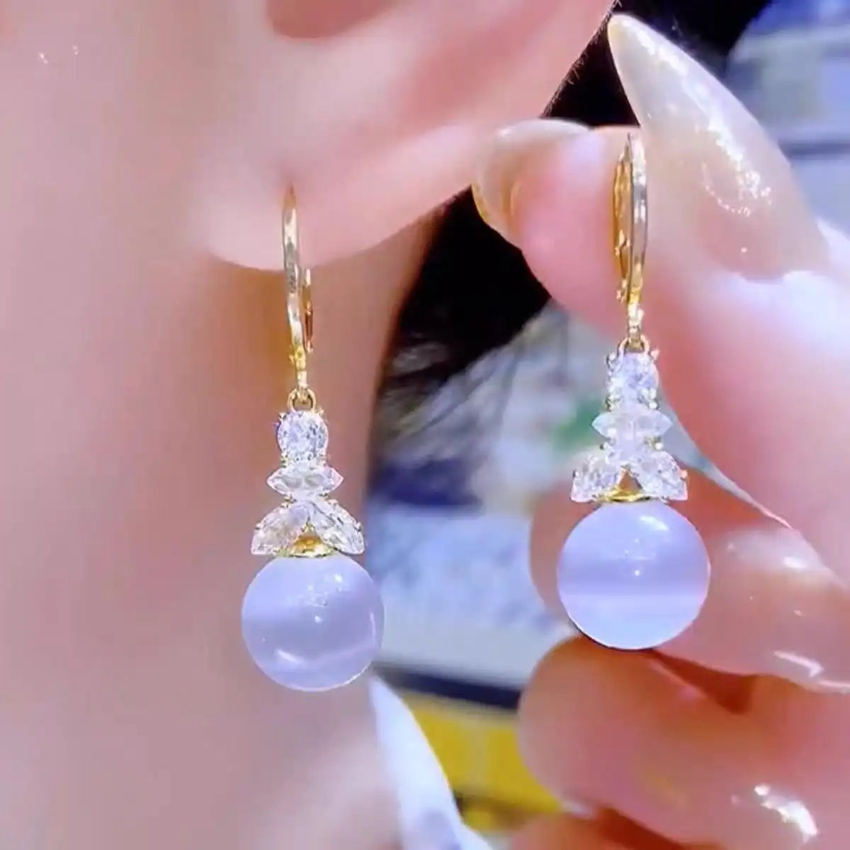 White Cat Eye Earrings