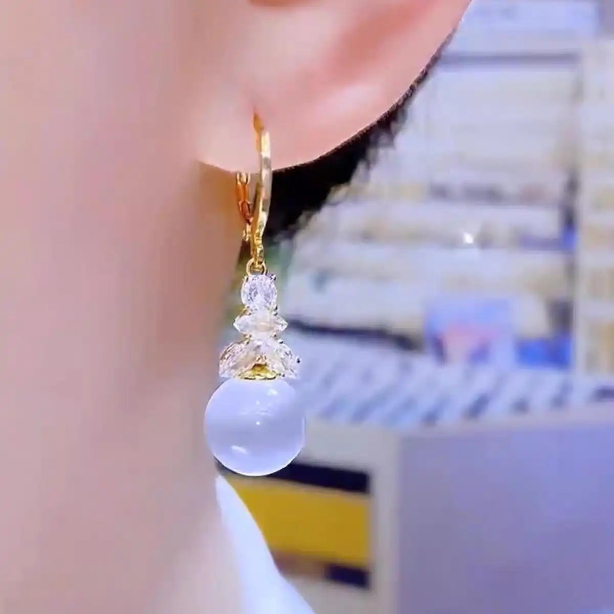 White Cat Eye Earrings