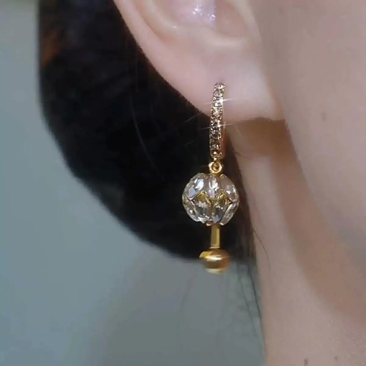 White Crystal Ball Tassel Drop Earrings