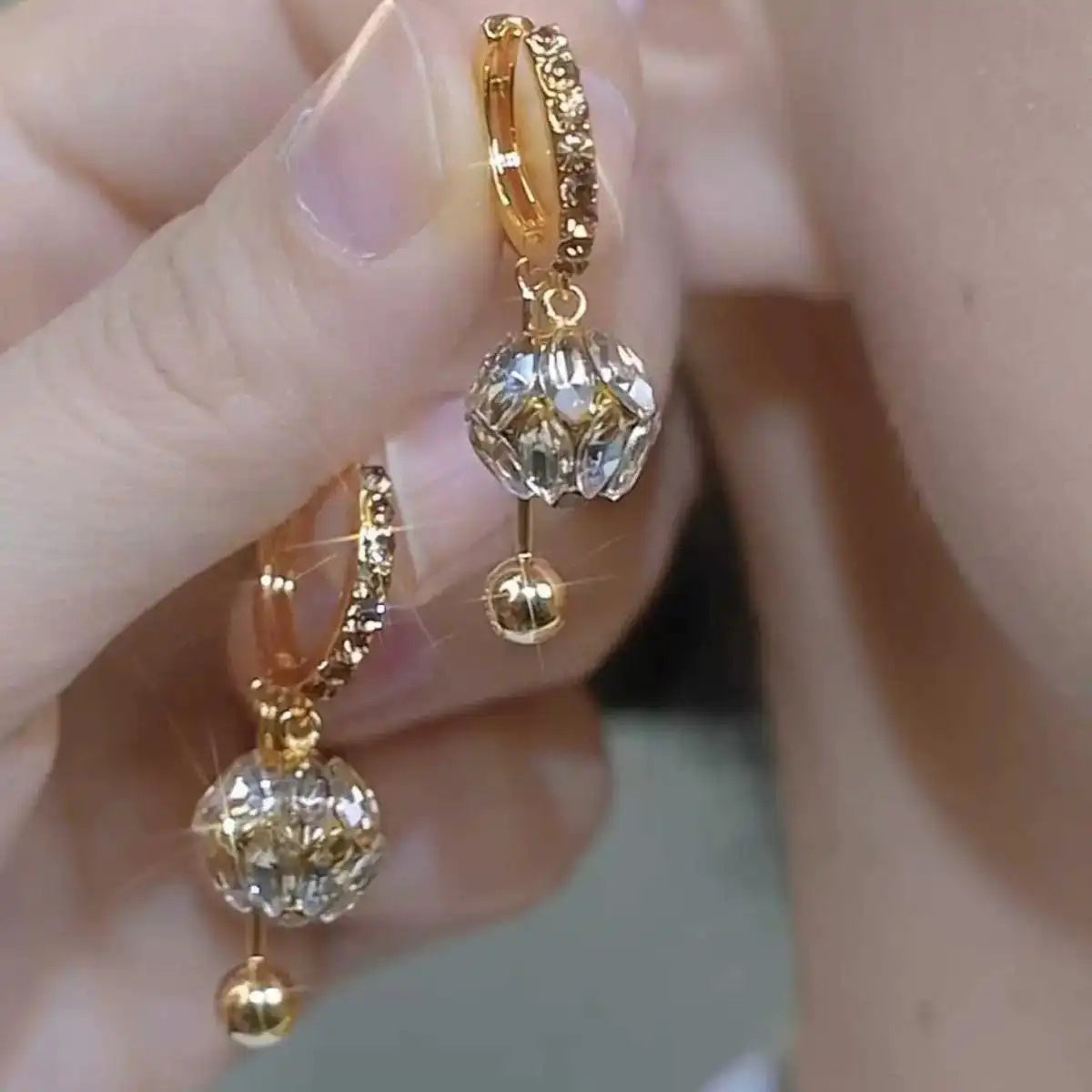White Crystal Ball Tassel Drop Earrings