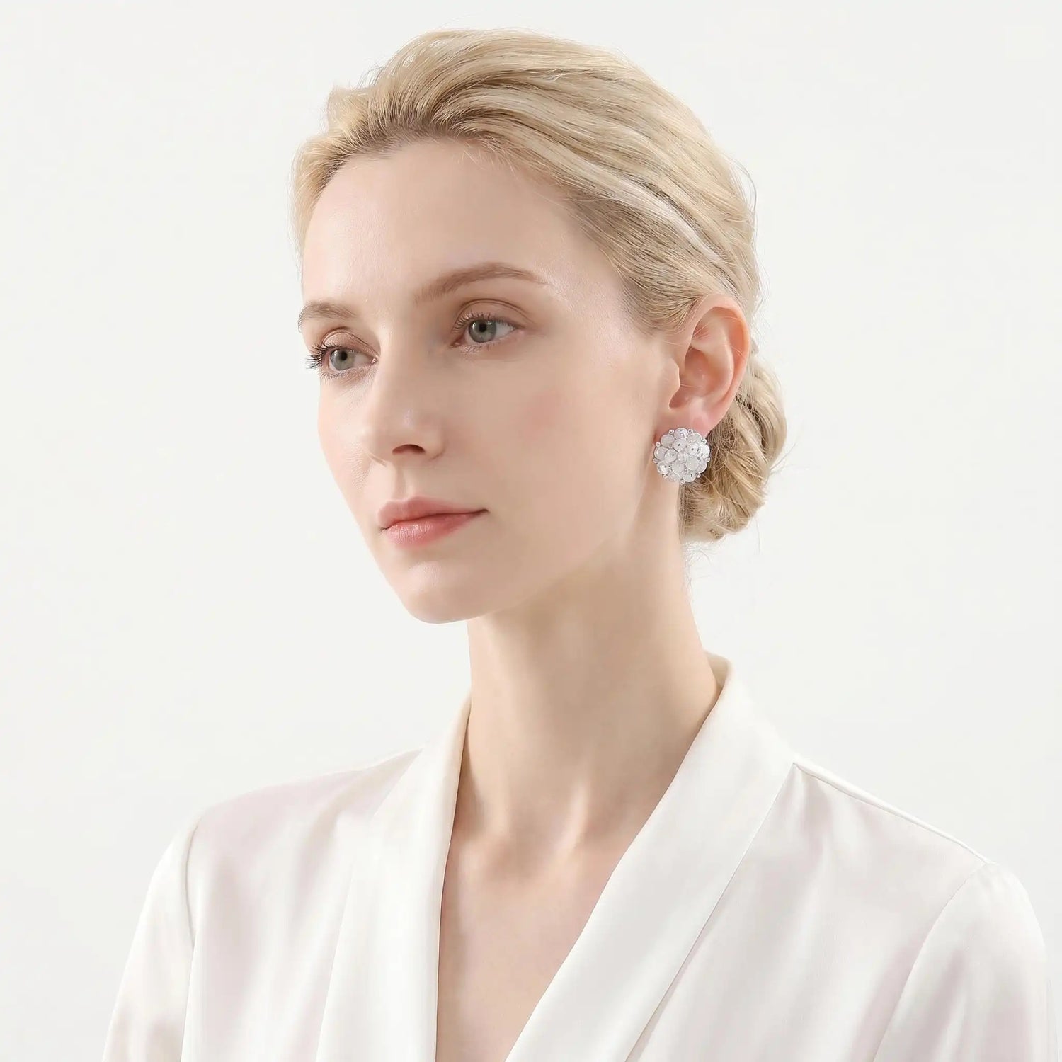 White Crystal Floral Cluster Stud Earrings