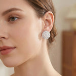 White Crystal Floral Cluster Stud Earrings